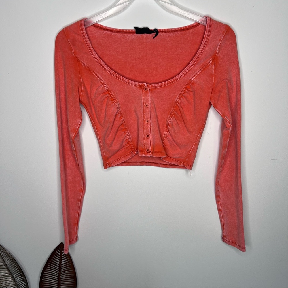Out From Under Urban Outfiters Long Sleeve Button Down Cropped Top M11